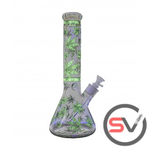 LEAF 420 DESIGN GLASS BEAKER 14inch (GLOW IN DARK)